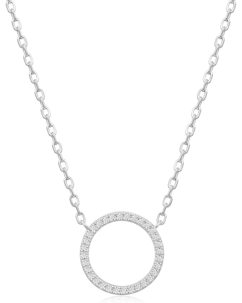 Sterling Silver Moissanite Necklace for Women, Dainty Circle Necklace, Mothers Day Gifts for Women Mom Wife Silver $14.35 Nec...