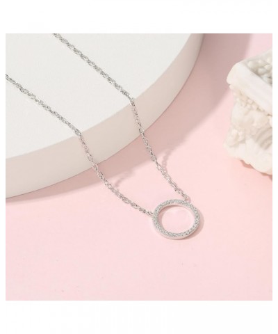 Sterling Silver Moissanite Necklace for Women, Dainty Circle Necklace, Mothers Day Gifts for Women Mom Wife Silver $14.35 Nec...