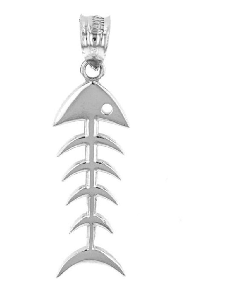 Polished 925 Sterling Silver Fishbone Fish Bones Skeleton Charm Pendant $13.49 Pendants