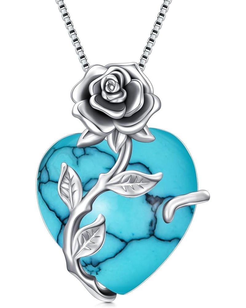 Rose Flower Heart Birthstone Necklace Gifts for Women, 925 Sterling Silver Birthstone Pendant Necklace Jewelry Birthday Mothe...