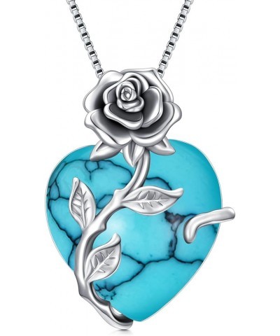 Rose Flower Heart Birthstone Necklace Gifts for Women, 925 Sterling Silver Birthstone Pendant Necklace Jewelry Birthday Mothe...