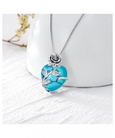 Rose Flower Heart Birthstone Necklace Gifts for Women, 925 Sterling Silver Birthstone Pendant Necklace Jewelry Birthday Mothe...