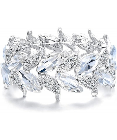 Women's Wedding Bridal Crystal Marquise-Shape Leaf Stretch Bangle Bracelet 07-Clear Silver-Tone $11.75 Bracelets