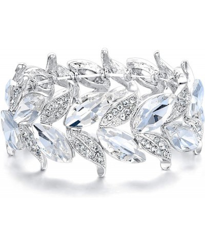 Women's Wedding Bridal Crystal Marquise-Shape Leaf Stretch Bangle Bracelet 07-Clear Silver-Tone $11.75 Bracelets