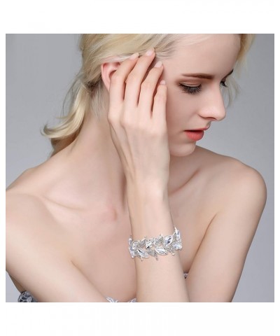 Women's Wedding Bridal Crystal Marquise-Shape Leaf Stretch Bangle Bracelet 07-Clear Silver-Tone $11.75 Bracelets