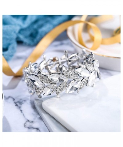 Women's Wedding Bridal Crystal Marquise-Shape Leaf Stretch Bangle Bracelet 07-Clear Silver-Tone $11.75 Bracelets