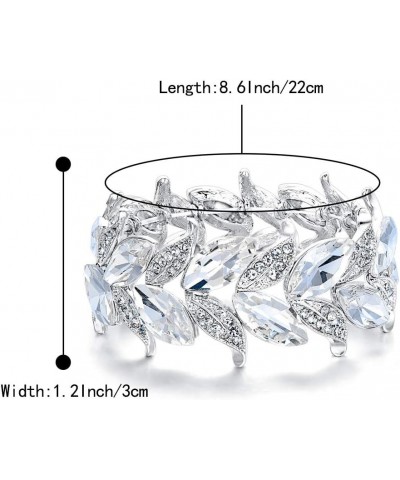 Women's Wedding Bridal Crystal Marquise-Shape Leaf Stretch Bangle Bracelet 07-Clear Silver-Tone $11.75 Bracelets