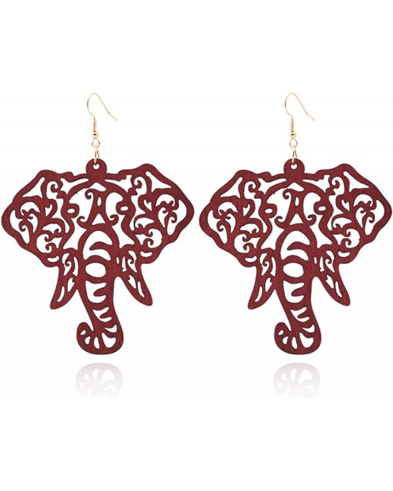 Wood Statement Animal Earrings for Women AcrylicOwl Tiger Vintage Dangle Tattoo Earrings Jewelry Gifts H-Wooden Elephant - Bu...