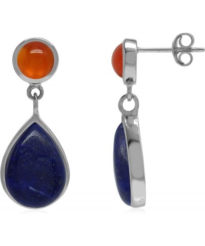 Pear Shape Cabochon 925 Sterling Silver Dangle Drop Post Earrings Jewelry for Women natural blue lapis lazuli and carnelian $...