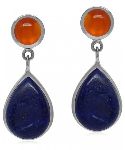 Pear Shape Cabochon 925 Sterling Silver Dangle Drop Post Earrings Jewelry for Women natural blue lapis lazuli and carnelian $...