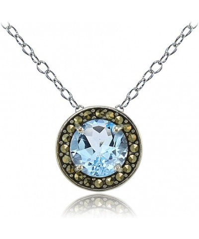 Sterling Silver Gemstone and Marcasite Halo Birthstone Necklaces Blue Topaz $19.35 Necklaces