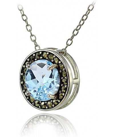 Sterling Silver Gemstone and Marcasite Halo Birthstone Necklaces Blue Topaz $19.35 Necklaces