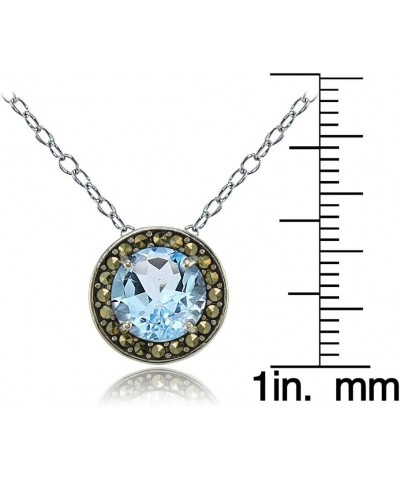 Sterling Silver Gemstone and Marcasite Halo Birthstone Necklaces Blue Topaz $19.35 Necklaces