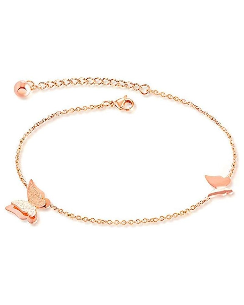 Sexy Rose Gold Butterfly Anklet Stainless Steel Adjustable Chain Foot Ankle Bracelets for Women Girls Friendship Beach Jewelr...