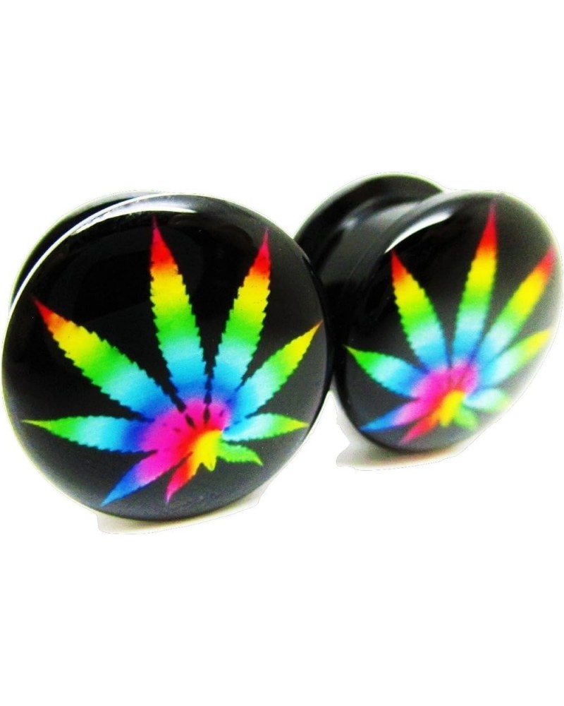 Tie-Dye Pot Leaf Marijuana Ear Plugs - Acrylic Screw-On - New - 14 Sizes - Pair 1 1/8" (28mm) $7.48 Body Jewelry