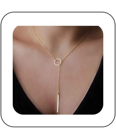 Boho Circle Lariat Necklace Choker Chain Gold Circle Y Necklace Choker Vertical Bar Pendant Necklace Long Y Necklace Chain Je...