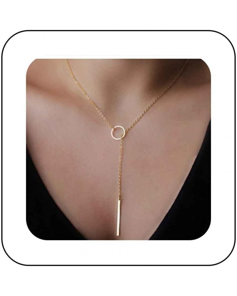 Boho Circle Lariat Necklace Choker Chain Gold Circle Y Necklace Choker Vertical Bar Pendant Necklace Long Y Necklace Chain Je...