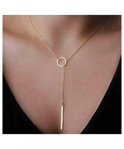 Boho Circle Lariat Necklace Choker Chain Gold Circle Y Necklace Choker Vertical Bar Pendant Necklace Long Y Necklace Chain Je...