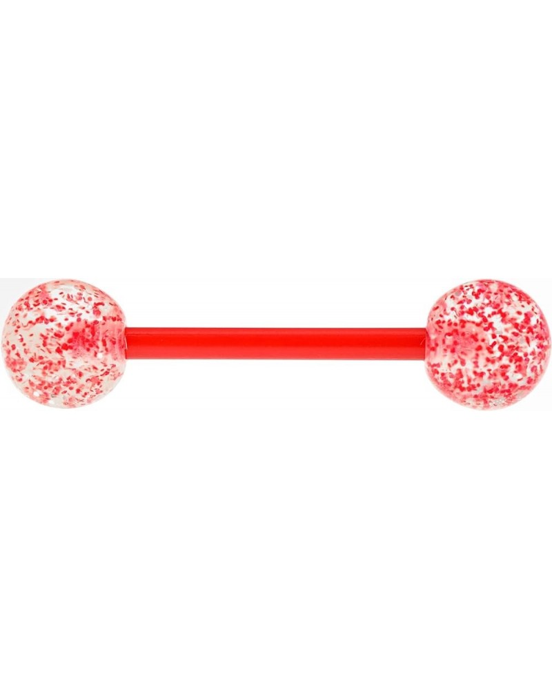 14g 16mm (5/8 Inch) Hypoallergenic PTFE Flexible Ultra Glitter Nipple & Tongue Ring Barbell Red $8.69 Body Jewelry