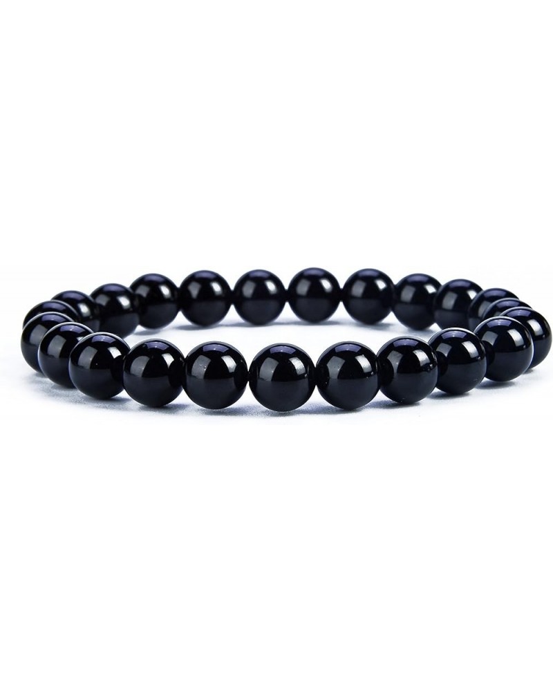 Gemstone Beaded Stretch Bracelet 8mm Round Beads 7 Black Agate $8.39 Bracelets