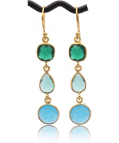 Gemstone Apatite,Citrine, & Crystal Quartz Handmade Earring | Dangle Hook Round & Trillion Shape Bezel Set Pair | Gold Plated...