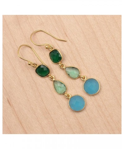 Gemstone Apatite,Citrine, & Crystal Quartz Handmade Earring | Dangle Hook Round & Trillion Shape Bezel Set Pair | Gold Plated...