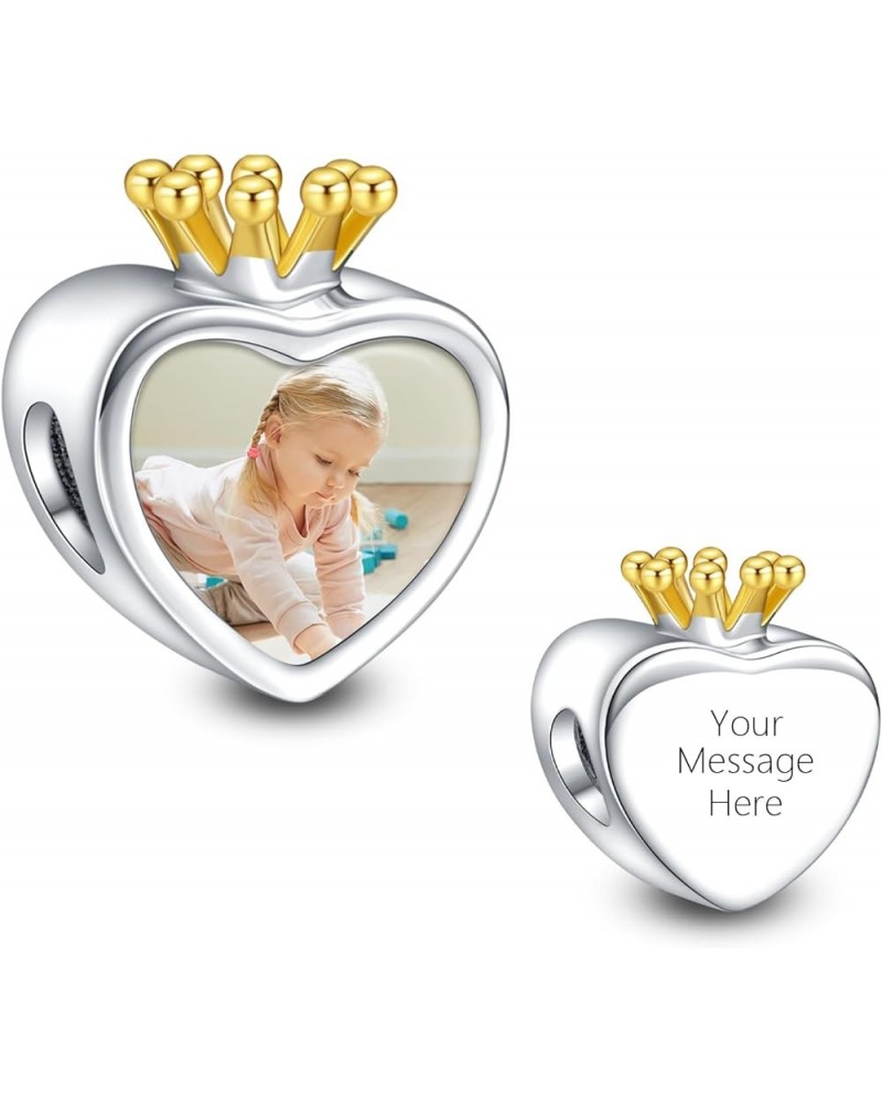 Personalized Photo Charms 925 Sterling Silver for Bracelets Necklaces, Customized Engraved Heart Round Family Tree Dad Mom Lo...