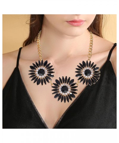 Shiny Rhinestone Sunflower Collar Necklace for Women Girls Black $9.20 Necklaces