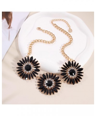 Shiny Rhinestone Sunflower Collar Necklace for Women Girls Black $9.20 Necklaces