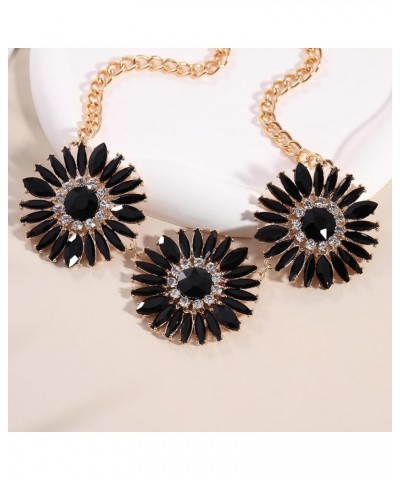 Shiny Rhinestone Sunflower Collar Necklace for Women Girls Black $9.20 Necklaces