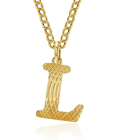 Initial A-Z Letter Pendant Necklace Mens Womens Capital Letter Yellow Gold Plated Stainless Steel Chain with Extension L YELL...