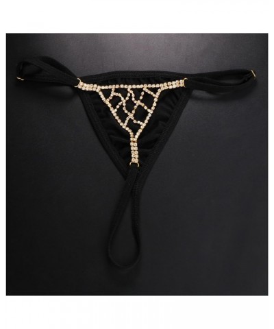 Sexy Bikini Rhinestone Mesh Thong Panties Summer Beach Crystal Waist Chain Thong Elasticity Rhinestone Rave G String Waist Bo...