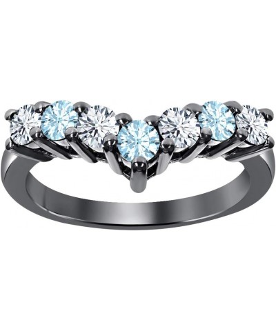 Curved Half Eternity Band Round White Diamond & Aquamarine 14k Black Gold Over .925 Sterling Silver Ring for Women Black $31....