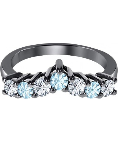 Curved Half Eternity Band Round White Diamond & Aquamarine 14k Black Gold Over .925 Sterling Silver Ring for Women Black $31....