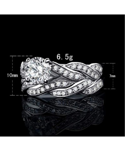 2-in-1 Womens 925 Solid Sterling Silver Matching Bridal Set Wedding Engagement Rings Clear Round Cubic Zirconia Engagement Pr...