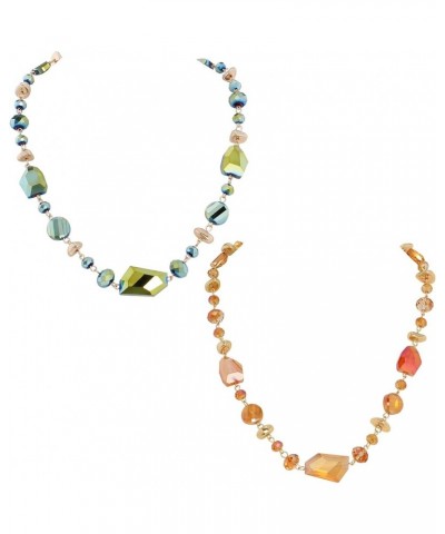 Crystal Beaded Collar Necklace for Women Fashion Handmade Bib Costume Jewelry Gift Piquant Green+Burnt Orange $9.46 Necklaces