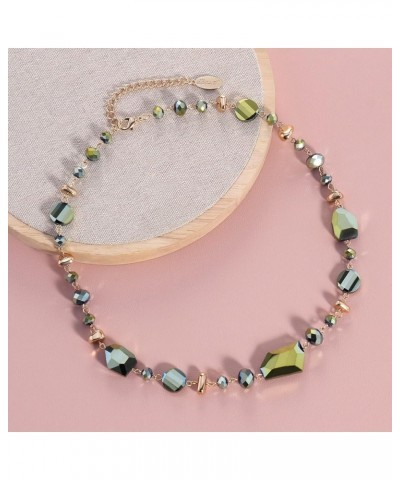 Crystal Beaded Collar Necklace for Women Fashion Handmade Bib Costume Jewelry Gift Piquant Green+Burnt Orange $9.46 Necklaces