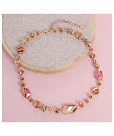 Crystal Beaded Collar Necklace for Women Fashion Handmade Bib Costume Jewelry Gift Piquant Green+Burnt Orange $9.46 Necklaces