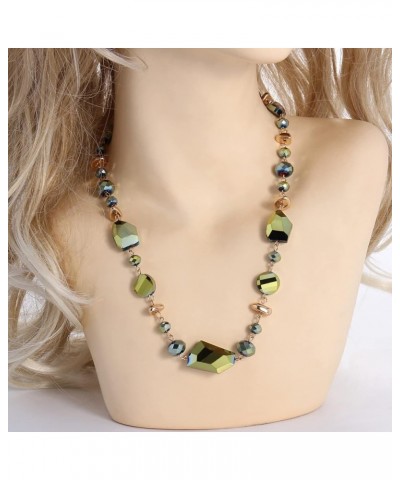 Crystal Beaded Collar Necklace for Women Fashion Handmade Bib Costume Jewelry Gift Piquant Green+Burnt Orange $9.46 Necklaces