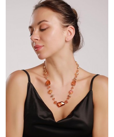 Crystal Beaded Collar Necklace for Women Fashion Handmade Bib Costume Jewelry Gift Piquant Green+Burnt Orange $9.46 Necklaces