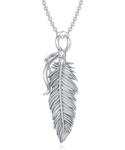 Diamond Feather Necklace for Women 925 Sterling Silver Feather Pendant Necklace Diamond Jewelry Gifts for Women Girls Wife Gi...