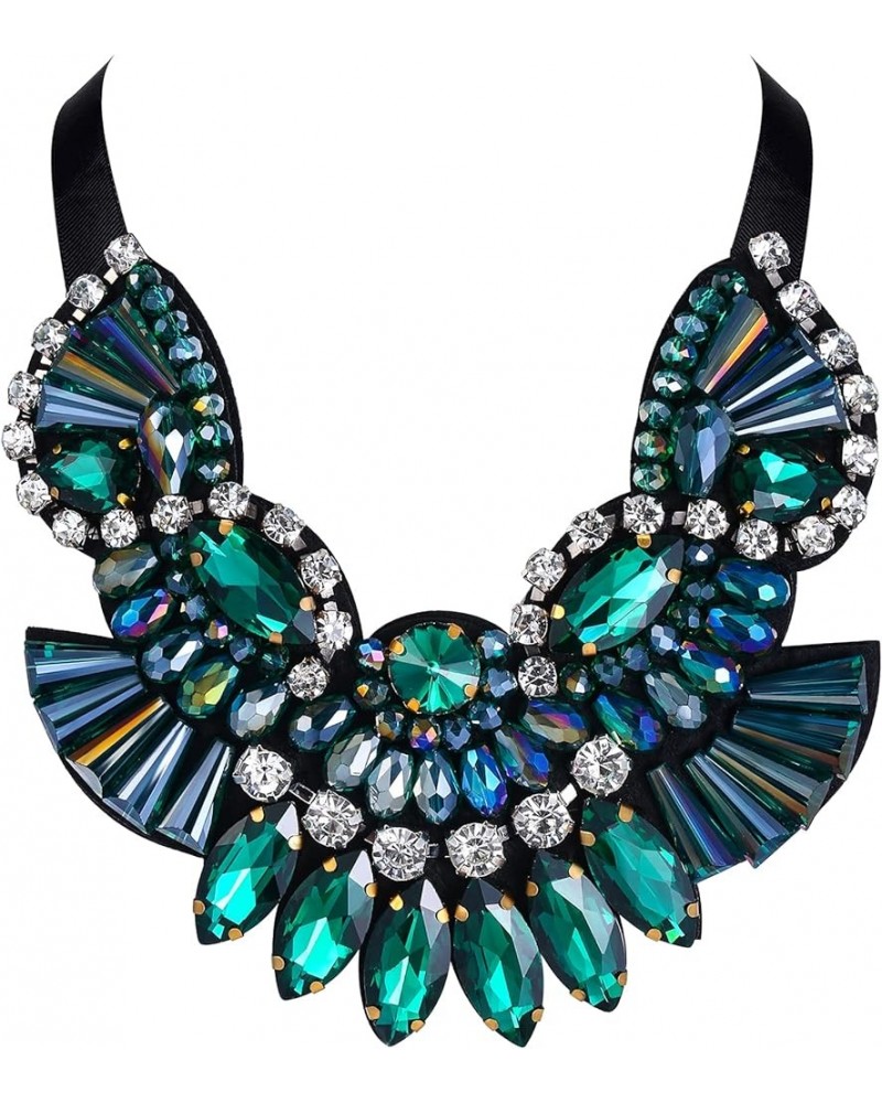 Chunky Statement Collar Necklace, Rhinestone Crystal Vintage Costume Necklace for Women Girls Green $15.64 Necklaces