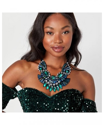 Chunky Statement Collar Necklace, Rhinestone Crystal Vintage Costume Necklace for Women Girls Green $15.64 Necklaces