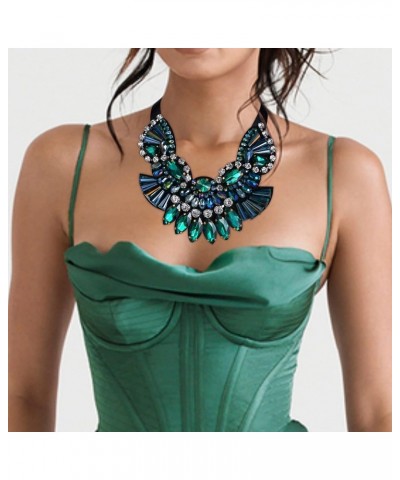 Chunky Statement Collar Necklace, Rhinestone Crystal Vintage Costume Necklace for Women Girls Green $15.64 Necklaces