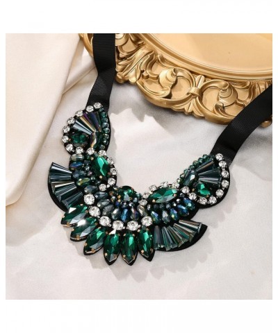 Chunky Statement Collar Necklace, Rhinestone Crystal Vintage Costume Necklace for Women Girls Green $15.64 Necklaces