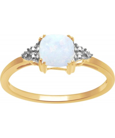 October Birthstone Ring in 10K Yellow Gold with Cushion Cut Created Opal and Natural White Round Diamond Accent, Size 8 $59.2...