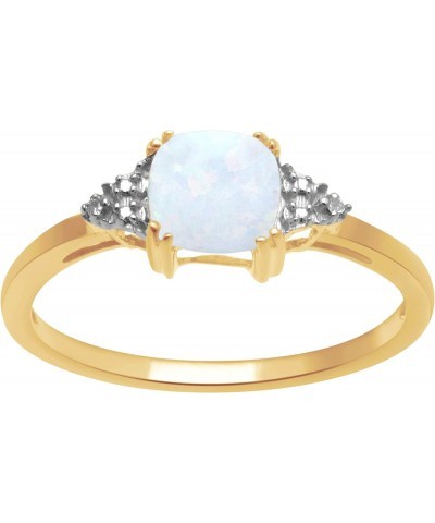 October Birthstone Ring in 10K Yellow Gold with Cushion Cut Created Opal and Natural White Round Diamond Accent, Size 8 $59.2...