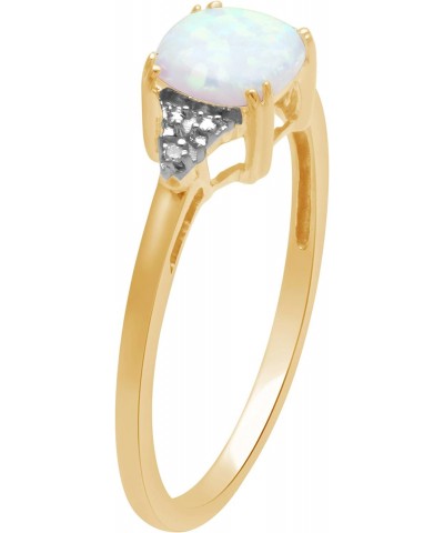 October Birthstone Ring in 10K Yellow Gold with Cushion Cut Created Opal and Natural White Round Diamond Accent, Size 8 $59.2...