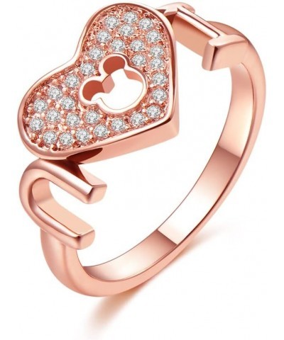 Women's Mickey Heart Shape Rings Rose Gold Silver Plated Cubic Zirconia Mouse Ring For Women Girl Party Jewelry Band Color 3 ...