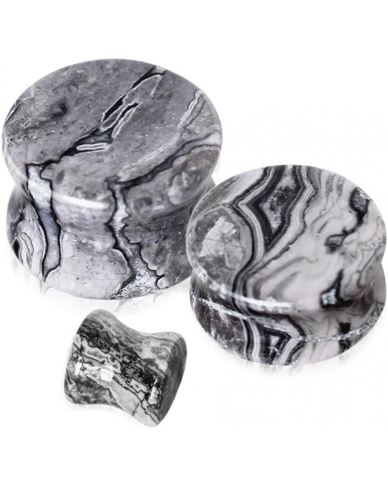 Grey Wave Jasper Natural Stone Saddle Plugs, Sold as a Pair 5mm (4GA) $9.98 Body Jewelry